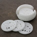 Marble coasters, 'Indian Elephant' (set of 6) - Artisan Crafted White Marble Coasters and Holder (Set of 6)