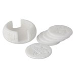 Marble coasters, 'Indian Elephant' (set of 6) - Artisan Crafted White Marble Coasters and Holder (Set of 6)