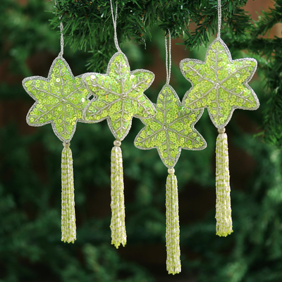 Perlenornamente, (4er-Set) - Set aus 4 handgefertigten Perlen-Pailletten-Weihnachtsornamenten
