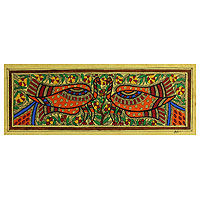 Madhubani-Gemälde, „Pfauentanz“ – signiertes authentisches indisches Madhubani-Gemälde