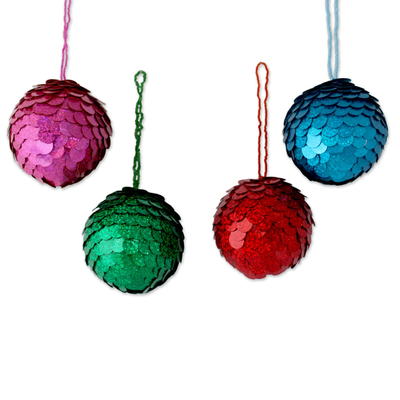 Embellished ornaments, 'Sparks of Christmas' (set of 4) - Hand Crafted Holiday Ornaments in Bright Colors (Set of 4)