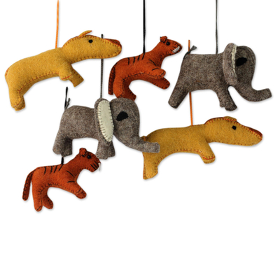 Wool ornaments, 'Cheers from the Wild' (set of 6) - Holiday Ornaments of Stuffed Wool Animals (Set of 6)