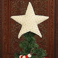 Wool tree top star, 'Message from the Sky' - Star Shaped Christmas Tree Top Ornament with Sequins