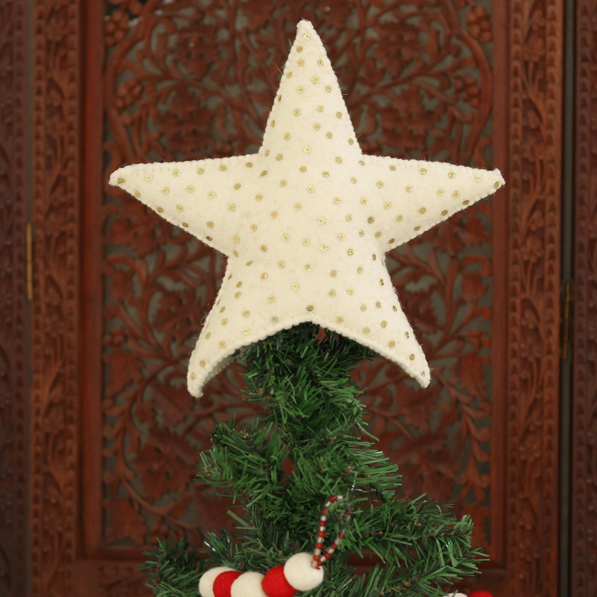 Remission propel melodisk Star Shaped Christmas Tree Top Ornament with Sequins - Message from the Sky  | NOVICA