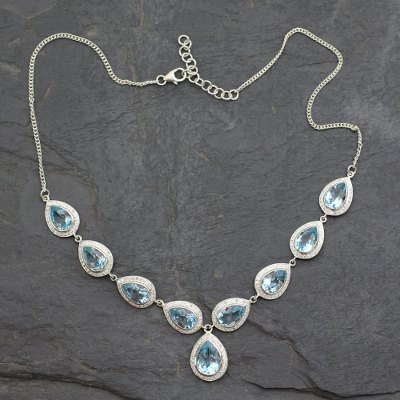Blue topaz Y necklace, 'Goddess' - Blue Topaz Sterling Silver Y Necklace with Cubic Zirconia