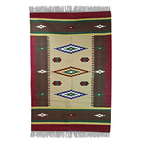 Cotton area rug, 'Indian Diamonds' (4x6) - Hand Loomed Cotton Area Rug with Diamonds 4x6 ft