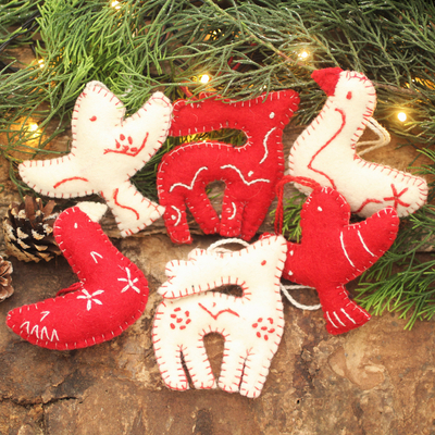 Wool ornaments, Christmas Wishes (set of 6)