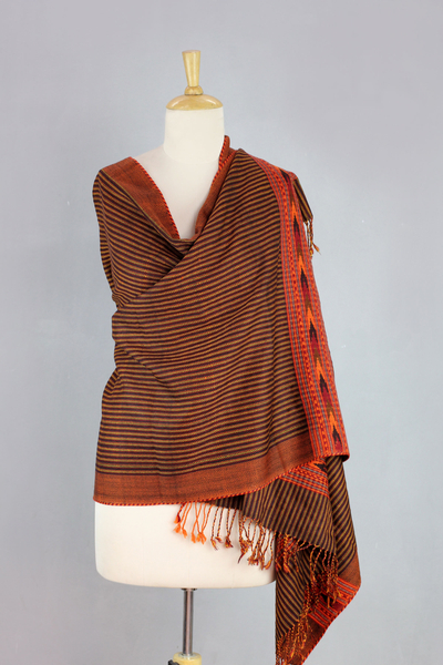 Wool blend shawl, 'Kullu Sunset' - India Handwoven Wool Blend Himachal Pradesh Style Shawl