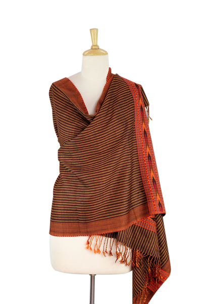 Wool blend shawl, 'Kullu Sunset' - India Handwoven Wool Blend Himachal Pradesh Style Shawl