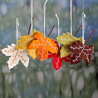 Wool ornaments, 'Maple Glory' (set of 6) - Handcrafted Holiday Leaf Ornaments from India Set of 6