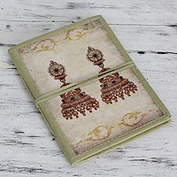 Handmade paper journal, 'Royal Wedding Jewels' - Indian Cotton Bound Journal Sketchbook with Handmade Paper