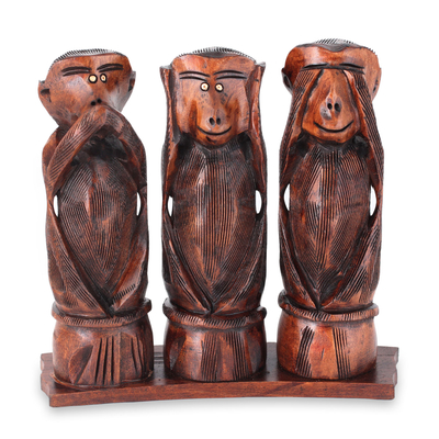 Wood statuette, 'Three Wise Monkeys' (set of 3) - See No Evil Hear No Evil Speak No Evil Wood Statuette Trio