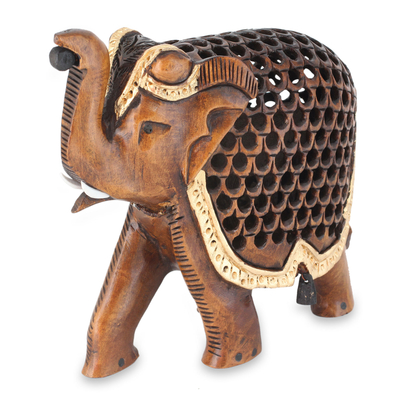 estatuilla de madera - Estatuilla de elefante indio Jali de madera tallada a mano