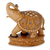 Wood statuette, 'Playful Elephant' - Hand Carved Wood Figurine Sculpture with Colorful Insets