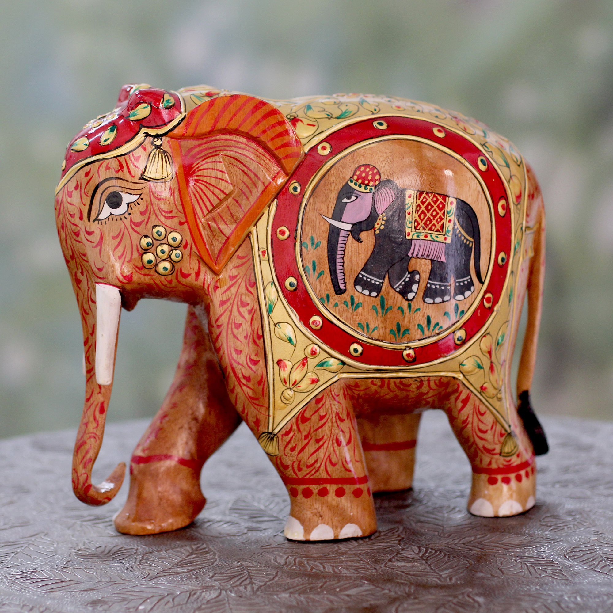 Hand Painted Wood Elephant Figurine Sculpture from India - Festive ...