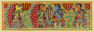 Madhubani Hinduism Ramayana Painting Signed Art