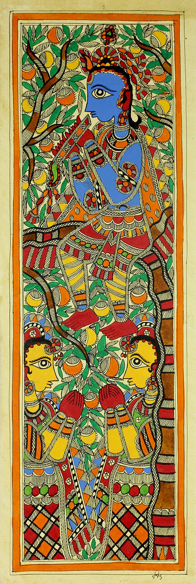 Krishna Madhubani Hinduism Painting on Handmade Paper