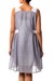 Cotton dress, 'A Touch of Lace' - Lace Trim Blue 100% Cotton Chambray Dress from India (image 2b) thumbail