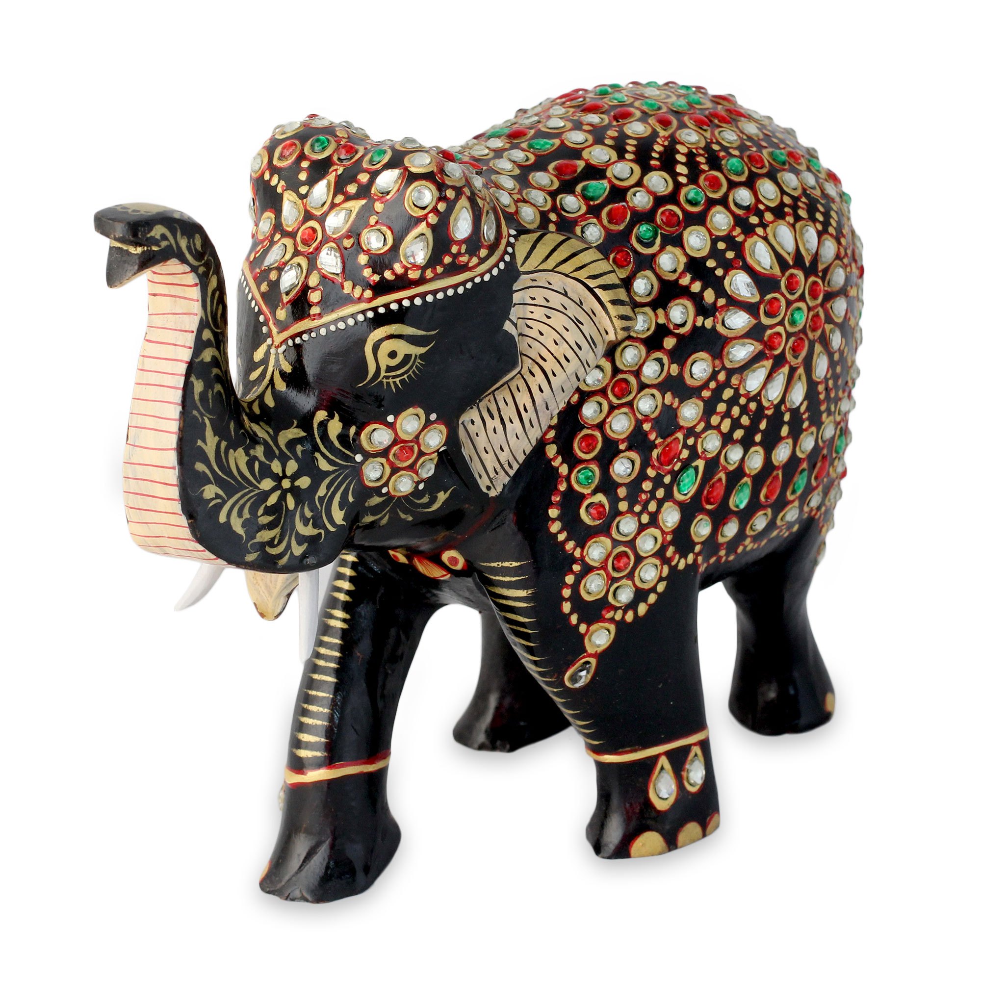 Unicef Market Embellished Black Elephant Wood Sculpture Crafted By Hand Majestic Elephant Ii