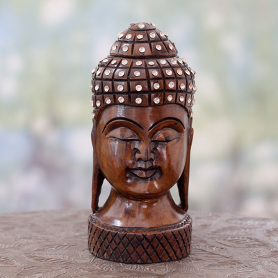 estatuilla de madera - Escultura de madera budista reluciente hecha a mano por artesanos indios