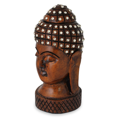 Wood statuette, 'Serene Buddha' - Indian Artisan Crafted Glistening Buddhism Wooden Sculpture