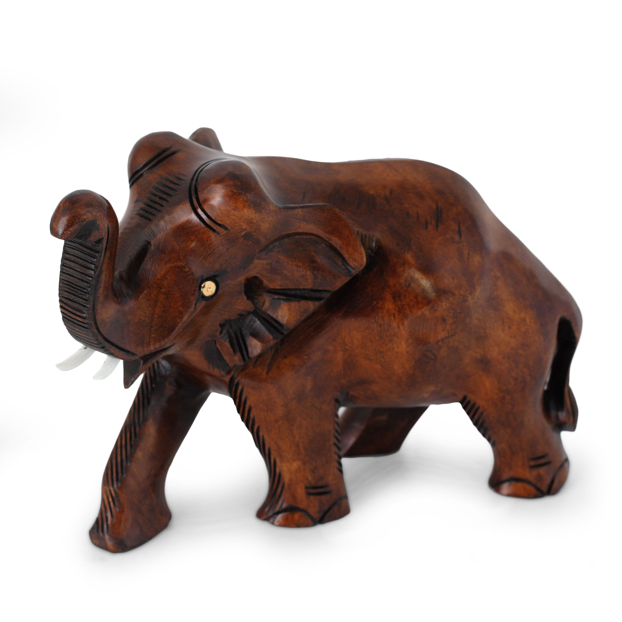 Natural Wood Hand Carved Elephant Sculpture from India - Elephant Guard ...
