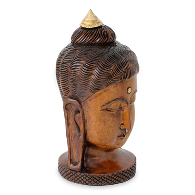Holzstatuette, 'Buddha inspiriert'. - Kunsthandwerklich hergestellte Statuette aus antikem Holz eines jungen Buddha