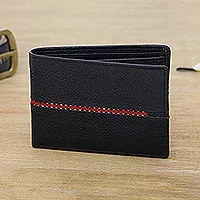 Cartera de cuero para hombre - Cartera de Hombre en Piel Negra con Múltiples Bolsillos