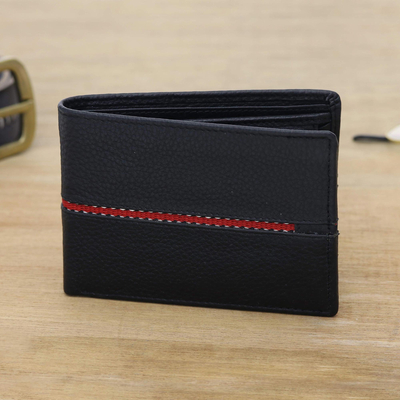 NOVICA Suave in Red Black Leather Wallet for Men with Multiple Pockets |  GreaterGood