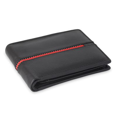 Black Leather Wallet for Men with Multiple Pockets