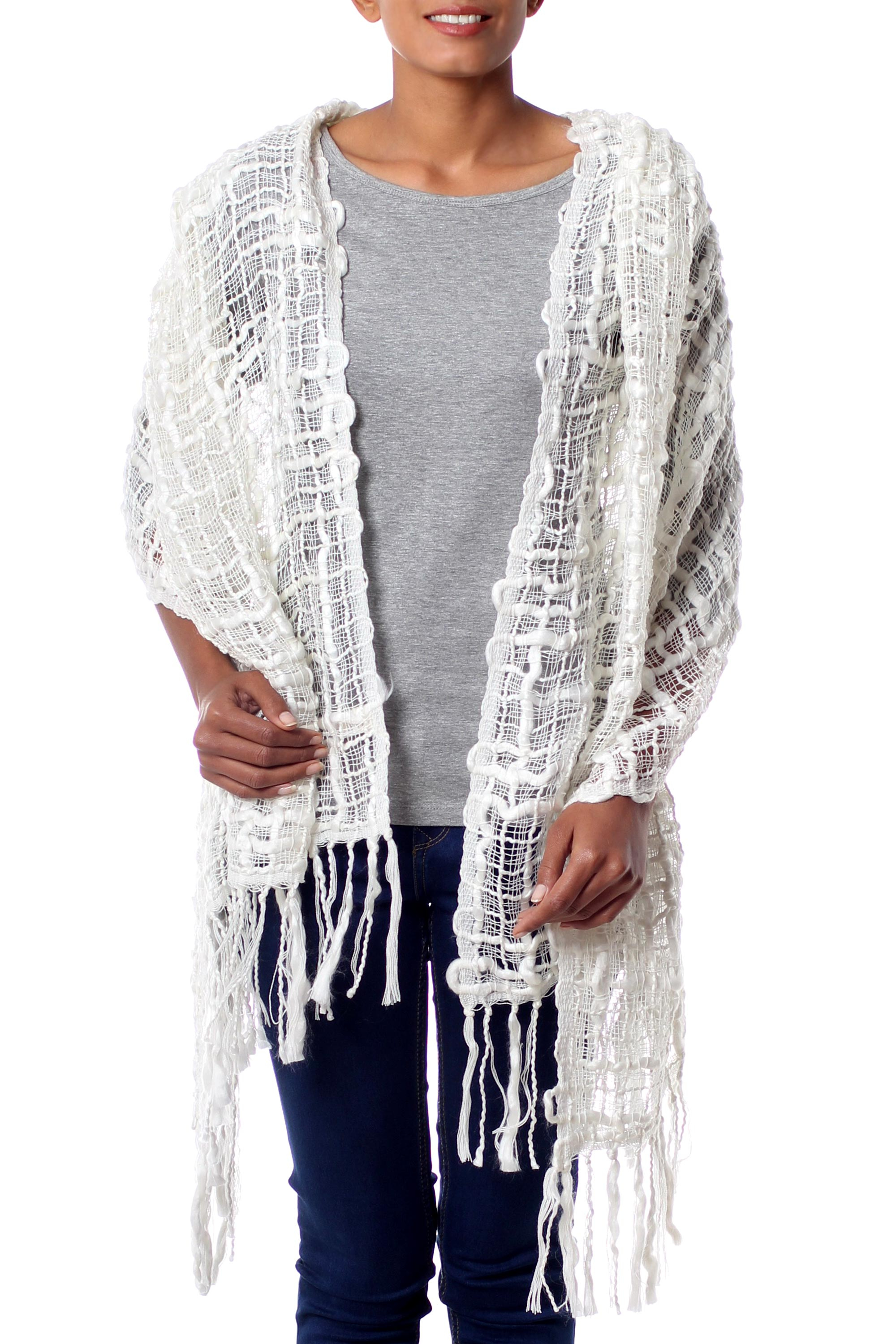 UNICEF Market | Lightweight Loosely Woven Off White Fair Trade Shawl ...