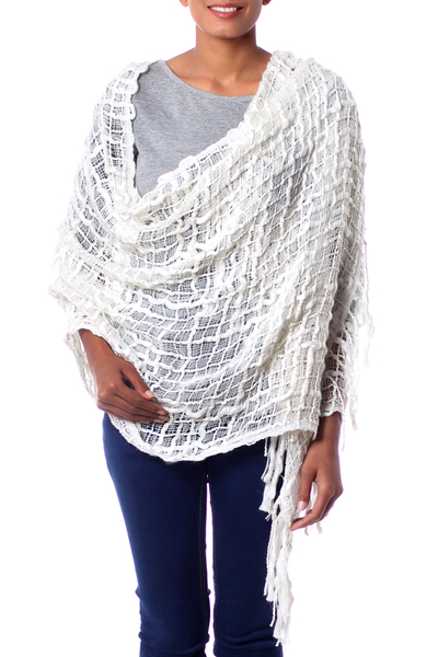 Textured shawl, 'Gossamer Ivory' - Lightweight Loosely Woven Off White Fair Trade Shawl