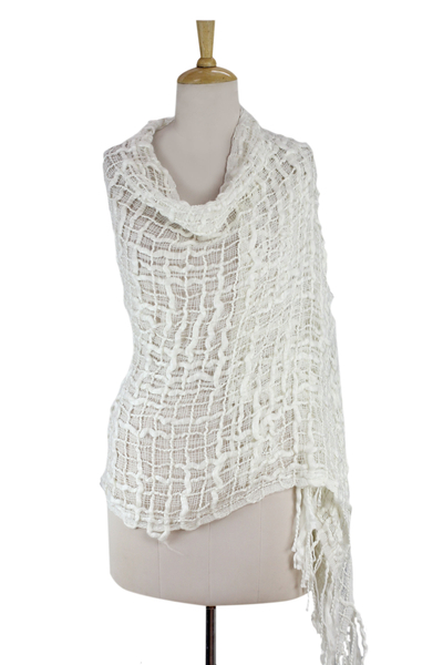 Textured shawl, 'Gossamer Ivory' - Lightweight Loosely Woven Off White Fair Trade Shawl