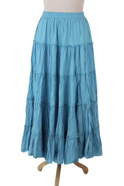 Sky Blue Crinkle Cotton 5 Tier Skirt - Sky Blue Frills | NOVICA