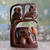 Escultura de madera, 'Criaturas del bosque' - Escultura tallada a mano de dos búhos con un elefante