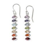 Multi-gemstone dangle earrings, 'Chakra Balance' - Seven-Gemstone Dangle Earrings in 925 Sterling Silver
