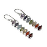 Multi-gemstone dangle earrings, 'Chakra Balance' - Seven-Gemstone Dangle Earrings in 925 Sterling Silver