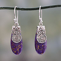 Sterling silver dangle earring, 'Purple Enigma'