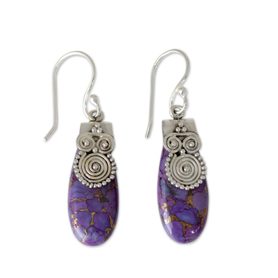 Sterling silver dangle earring, 'Purple Enigma' - Fair Trade Purple Turquoise and Sterling Silver Earrings