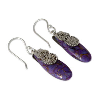 Ohrhänger aus Sterlingsilber, „Purple Enigma“ - Fair-Trade-Ohrringe aus lila Türkis und Sterlingsilber
