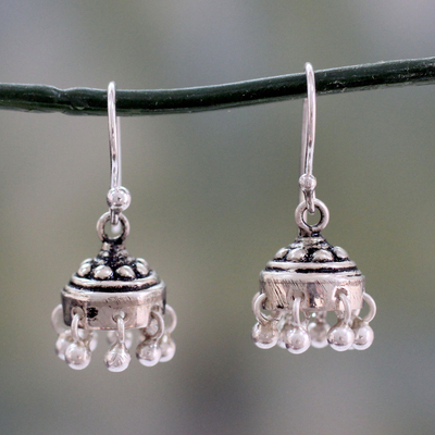 Sterling silver dangle earrings, 'Traditional Grace' - Traditional Style Indian Earrings Crafted in Sterling Silver