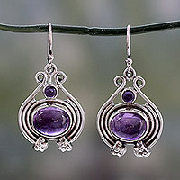 Amethyst and pearl dangle earrings, 'Twilight Glow' - Unique Amethyst, Pearl and Sterling Silver Earrings