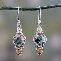 Citrine dangle earrings, 'Summer Sunset' - Hand Crafted Citrine and Sterling Silver Dangle Earrings