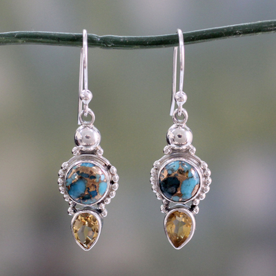 Citrine dangle earrings, 'Summer Sunset' - Hand Crafted Citrine and Sterling Silver Dangle Earrings