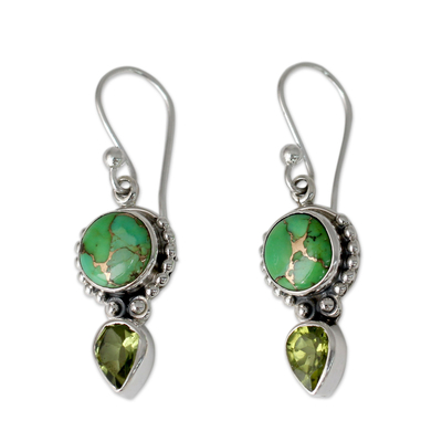 Peridot dangle earrings, 'Spring Green' - Peridot and Sterling Silver Dangle Earrings from India