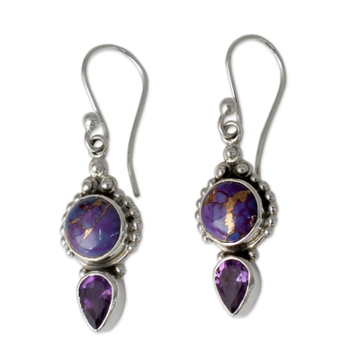Amethyst dangle earrings, 'Vision in Purple' - Artisan Crafted Amethyst and Silver 925 Earrings from India