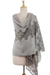 Wool blend shawl, 'Infinite Kashmir' - Taupe Grey Wool Blend Shawl Trimmed with Floral Lace (image 2c) thumbail