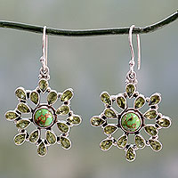 Peridot dangle earrings, 'Verdant Starlight' - Handmade Earrings with Peridot and Sterling Silver