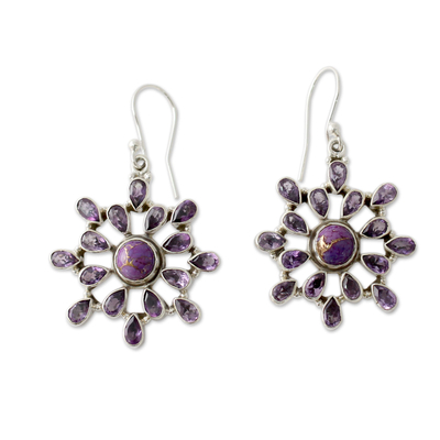 Amethyst dangle earrings, 'Lavender Starlight' - Sterling Silver Dangle Earrings with 6.5 Carats of Amethyst