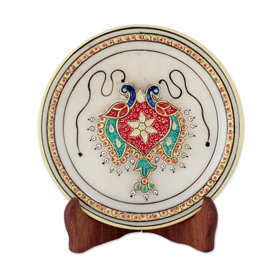 Makrana Marble Plate with Hand Painted Peacocks